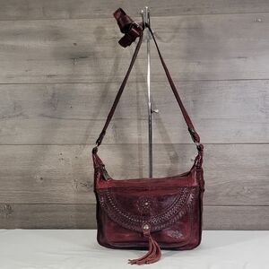 Patricia Nash Vintage Inspired Burgundy Tooled Leather Shoulder Bag